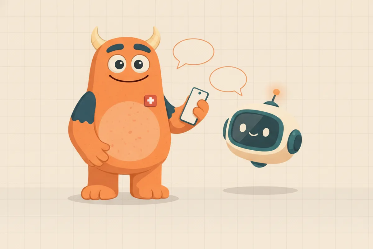 M.onster im Dialog mit einem freundlichen KI-Chatbot