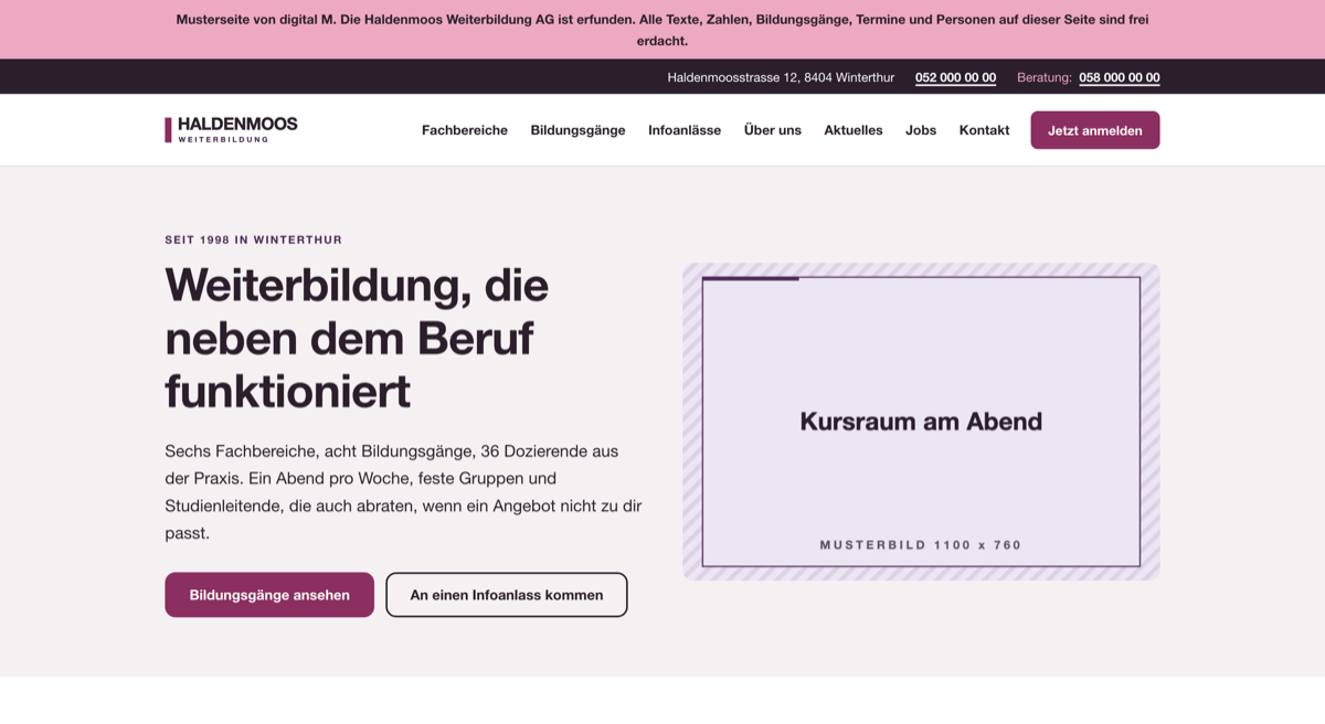 Startseite der Musterseite Haldenmoos Weiterbildung AG
