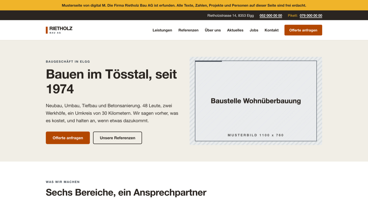 Startseite der Musterseite Rietholz Bau AG