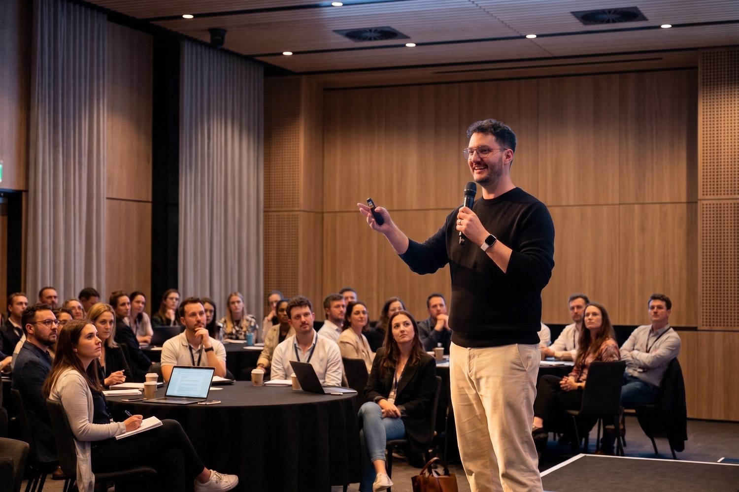 Janick Rolli bei einer Keynote auf der Bühne